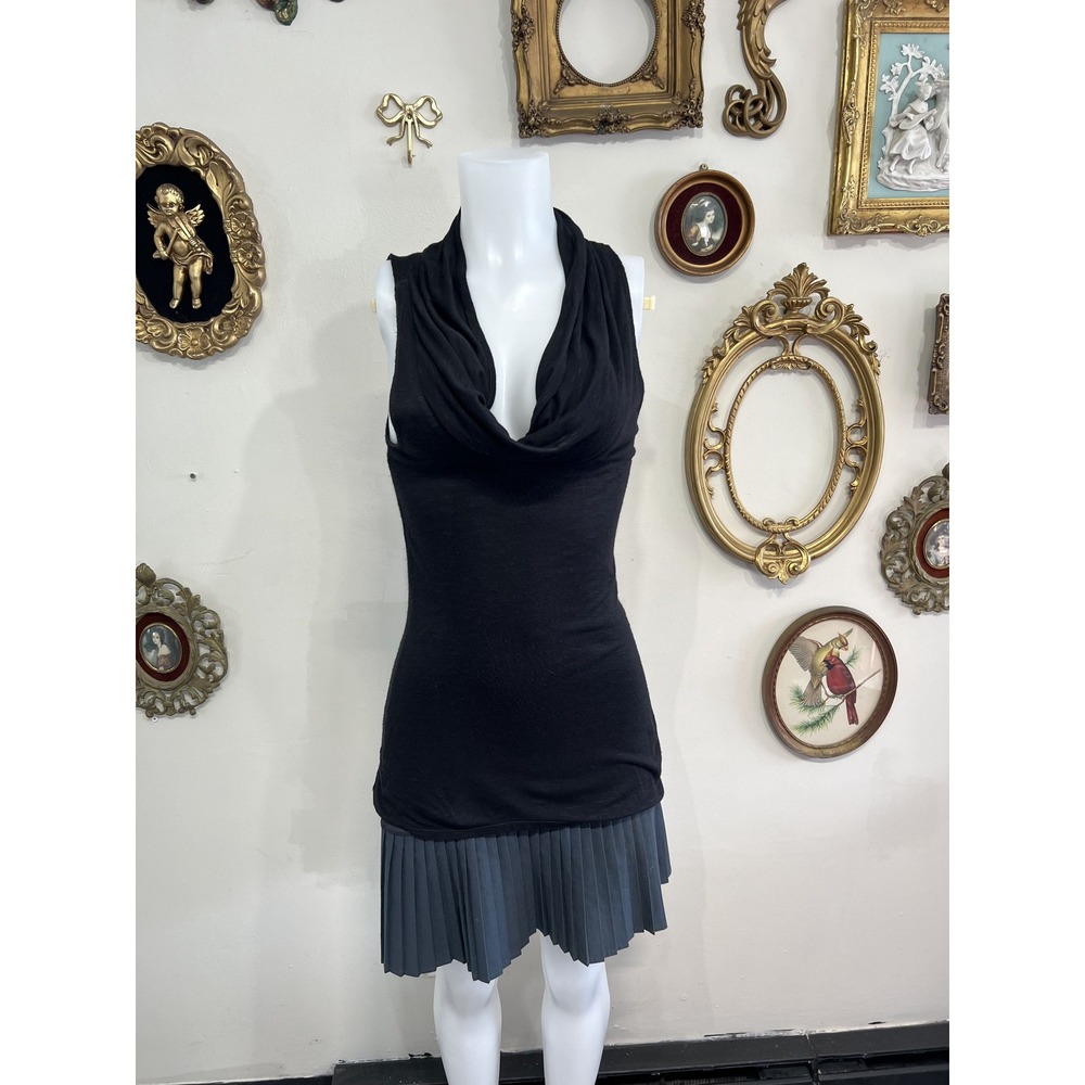 Free People Vintage Black Cowl Neck Pleated Mini Dress Size XS